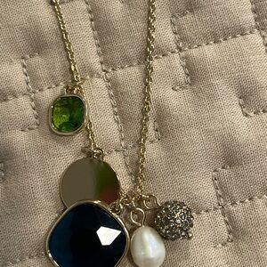 LOFT Gold Necklace with Green and Blue Charms